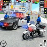 This is the title screen image for US Police Car Chase Games 2025